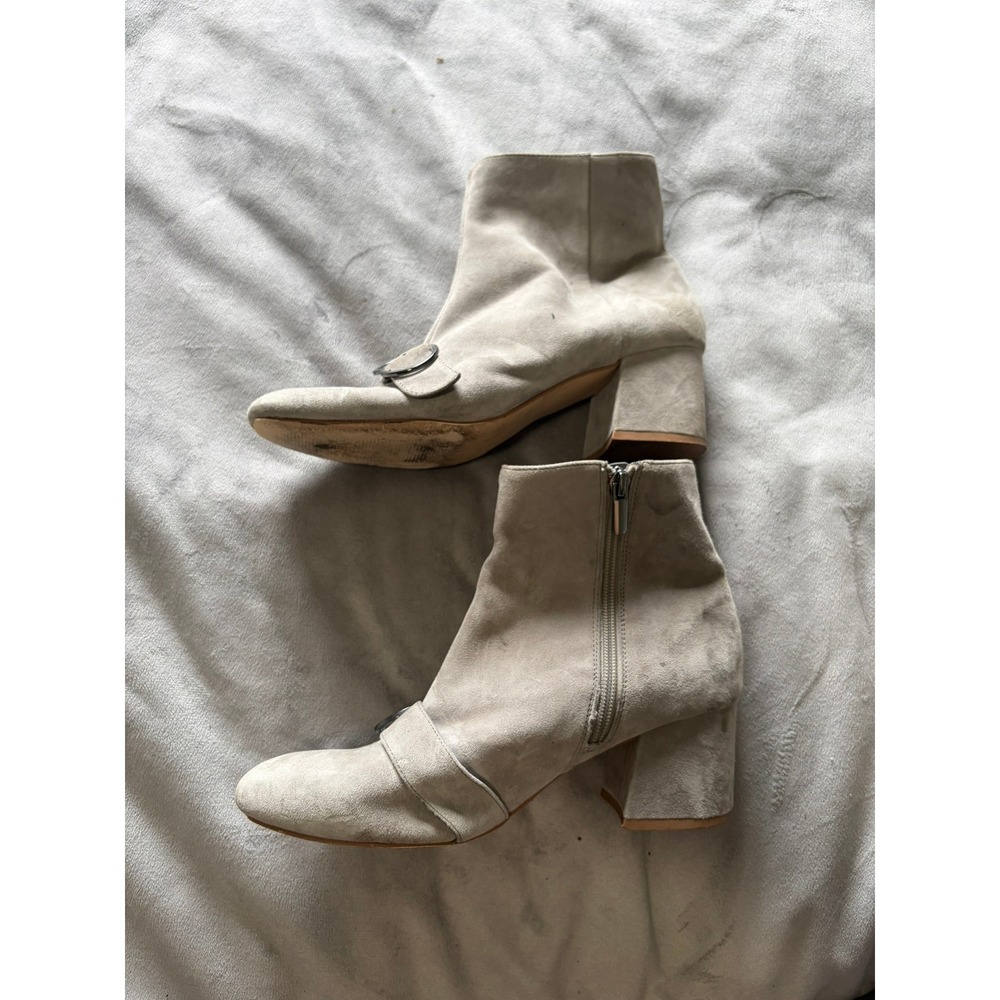 Lacey Taupe Suede Block Heel Ankle Boots Buckle Detail Size 8M